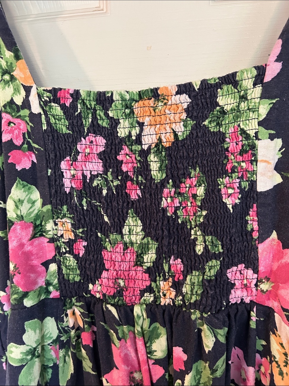 Old Navy Navy Floral Midi Dress with Pink & Yellow Flowers - Picture 6 of 7